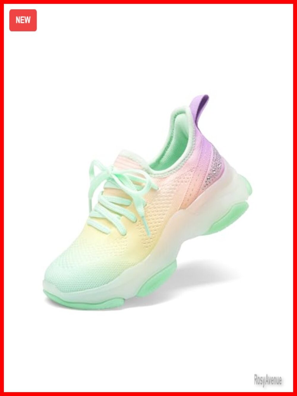 Girls Slip-On Sneakers Jelly Sole Chunky Heel Ombre Rhinestone